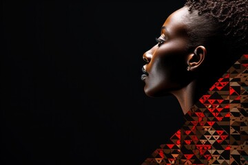 banner dedicated to the celebration of black history month. female profile. African_national hairstyle . Place for text