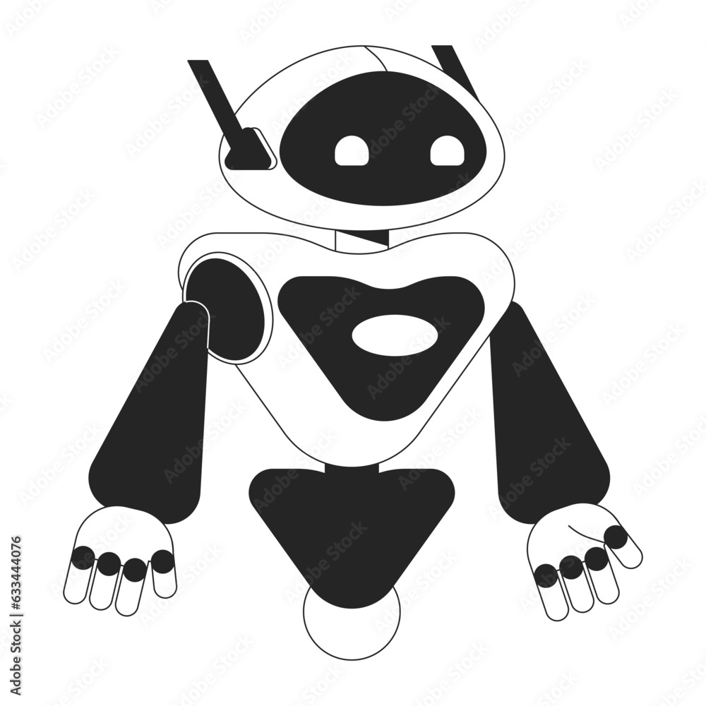 Poster android robot flat monochrome isolated vector object. ai technology. editable black and white line a