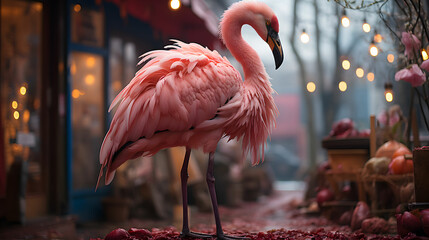 Beautiful pink flamingo. Generated AI