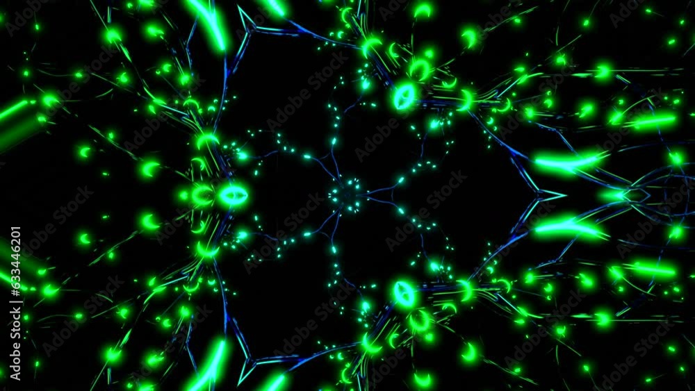 Poster Musical pattern with glowing lines on black background. Design. Beautiful shimmering pattern with luminous linear pulses. Bright glowing pattern with pulses in musical rhythm
