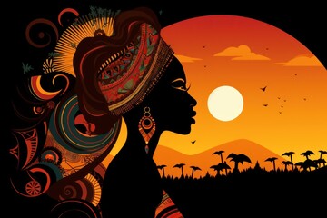 Vector banner dedicated to the celebration of black history month. female profile.