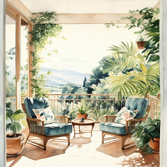 Fototapeta premium table and chairs in the garden