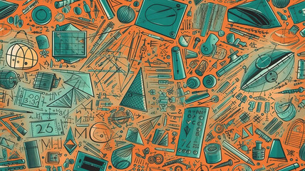 Fototapeta premium Hand drawn mathematical vector seamless pattern with handwritten algebra formulas. Generative Ai