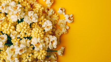Top view of flowers on yellow background
