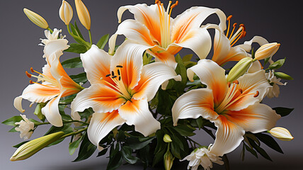 white lilies and lilies in the white vase.