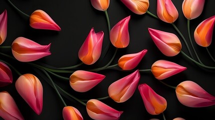 Bouquet of tulips. Flat lay