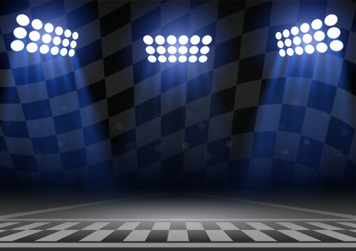 Asphalt racing track with Spotlight. Racing track Background with Start or Finish line. Go-kart track. Race track road. Vector Illustration.	