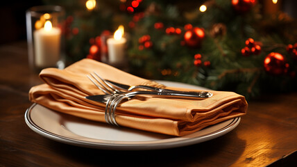 christmas composition with burning candles, festive decorations and balls