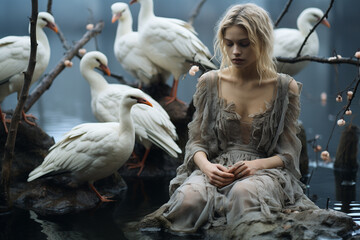 Beautiful woman portrait. Abstract concept photography gracefully capturing the essence of female creativity beauty and grace. Ai generated