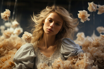 Beautiful woman portrait. Abstract concept photography gracefully capturing the essence of female creativity beauty and grace. Ai generated