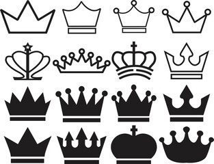set of Crown icon template color editable. black silhouettes of crown isolated on a white background. Royal crown symbol. line crown icon. Vector flat crown.