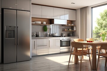 Modern kitchen with fridge interior.