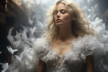 Beautiful woman portrait. Abstract concept photography gracefully capturing the essence of female creativity beauty and grace. Ai generated