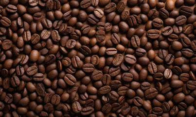 Fototapeta premium Coffee beans background. Morning drink wallpaper. For banner, postcard, illustration. Created with generative AI tools