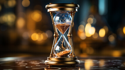 glass hourglass and sand on the black background. time management concept
