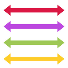 Set of straight long arrows. Colored horizontal double arrows.