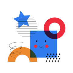 Abstract Geometric Shapes with Cute Funny Elements Composition Vector Illustration