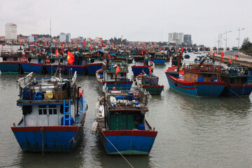 fishing boats in the harbor, Vietnam