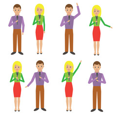 Set of people speaking into the microphone. Illustration on transparent background