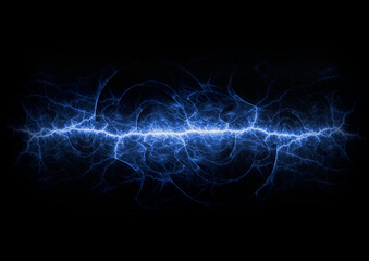 Blue fractal lightning background, electrical abstract - 633456203
