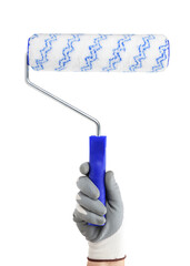 Hand with a roller on a white background.