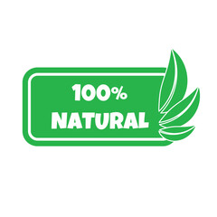 Natural products  sticker, label, badge and logo. Ecology icon. Logo template with green leaves for organic and eco friendly products. Vector illustration on white background