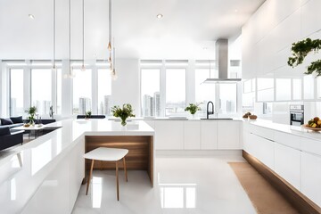 Fototapeta na wymiar white theme modern kitchen interior, beautiful interior design - Generative AI