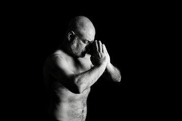Fototapeta na wymiar body expression body movements man in black and white photo fine art silhouette