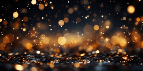 Fototapeta na wymiar Black background with blurred effect, sparkling golden holiday design.