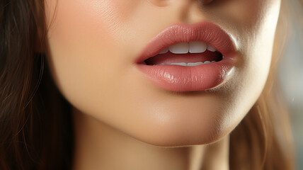 beautiful female model with bright lipstick.