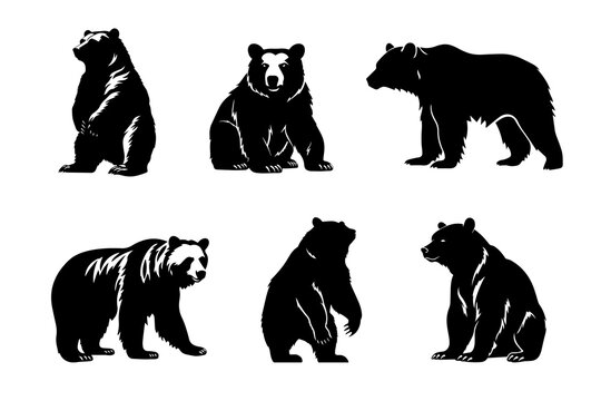 Bears silhouettes set. Vector illustration. Based on AI generative image.