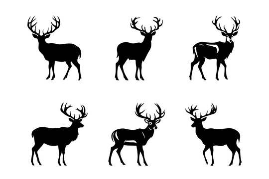 Deer silhouettes set. Vector illustration. Based on AI generative image.