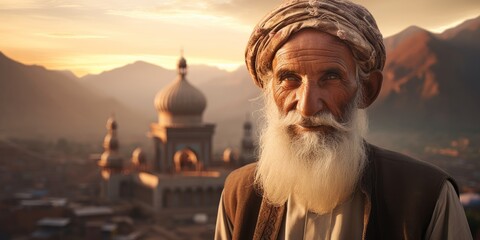 pakistani old man on pakistan - obrazy, fototapety, plakaty