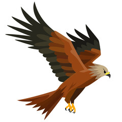 Red Kite Bird Rotmilan flat style vector illustration isolated on white background , flying Red Kite eagle stock vector image