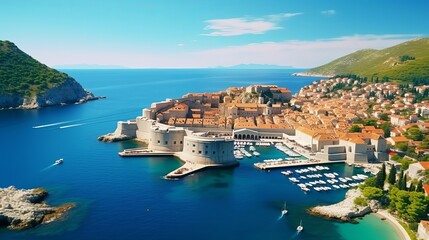 Croatia landscape cityscape Dubrovnik. _ Aerial panoramic view at famous european travel destination, Dubrovnik cityscape on Adriatic Coast, Croatia Generative AI