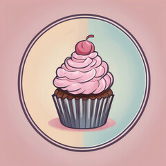 Cupcake illustration, detailed, pastel colors