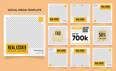 Naklejka premium social media template banner house architecture service promotion. fully editable instagram and facebook square post frame puzzle organic sale poster