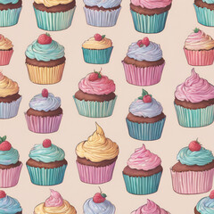 Cupcake illustration, detailed, pastel colors
