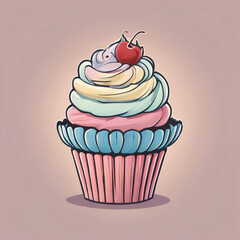Cupcake illustration, detailed, pastel colors