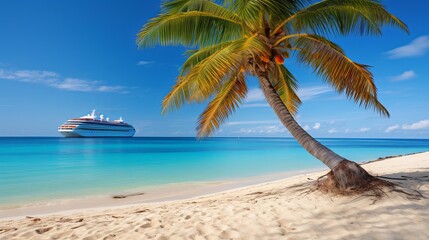 Cruise To Caribbean With Palm tree On Coral Beach Generative AI