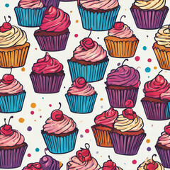 Cupcake illustration, detailed, vibrant colors