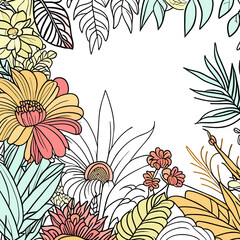 Floral background with flowers and leaves. Hand drawn vector illustration.