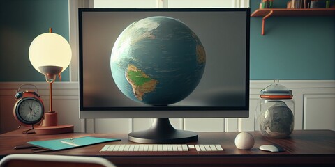 globe with computer in the class room. Generative in ai