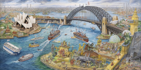 Obraz premium Illustration map of Sydney - Generative AI