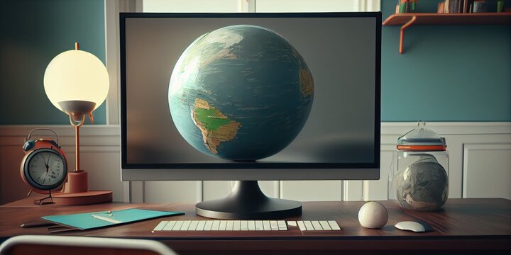 globe with computer in the class room. Generative in ai