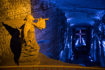 Salt Cathedral of Zipaquira, an underground Roman Catholic church built within the tunnels of a...