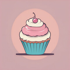 Cupcake illustration, minimalist, pastel colors