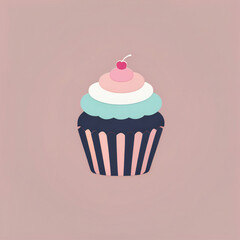Cupcake illustration, minimalist, pastel colors