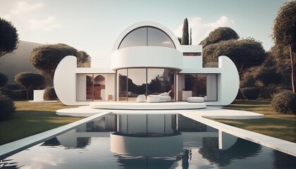 modern minimalist white villa with a swimming pool. Generative in ai