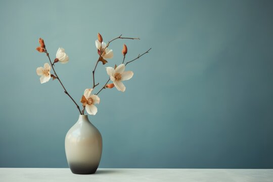 Loto blanco en florero tradicional, precioso jarr&oacute;n de cer&aacute;mica para decorar la casa, interiorismo artesanal y decoraci&oacute;n minimalista 